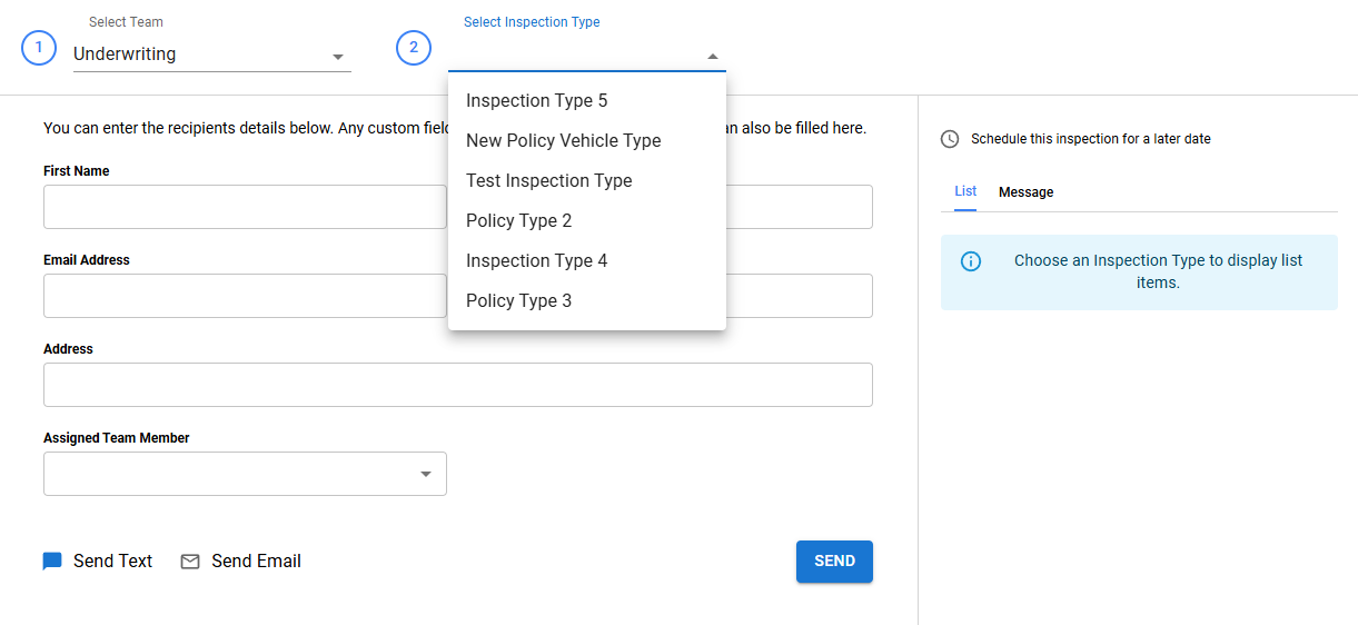 Select an inspection type